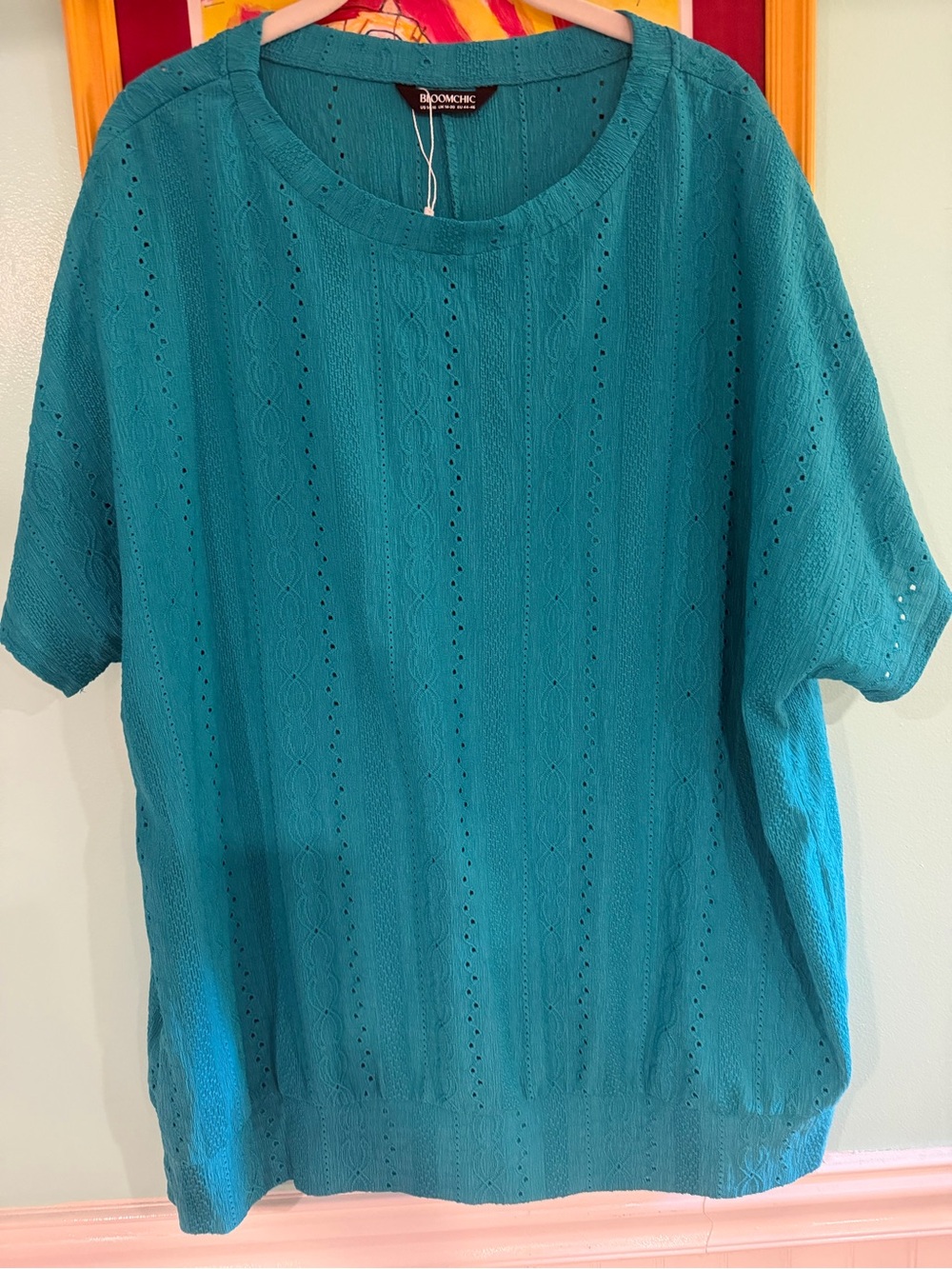 Teal Eyelet Knit Short-Sleeve Top, 14/16 (1X) NWT, $15